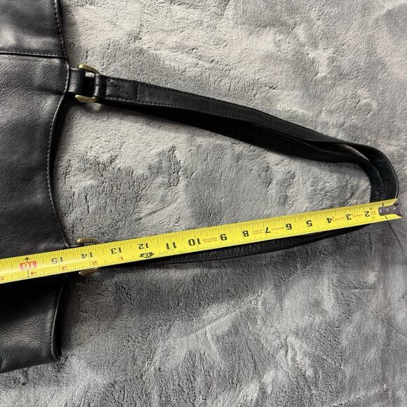 Black Leather Shoulder Bag Hobo Style Double Top Handle Purse Minimal Unbranded - Picture 13 of 13